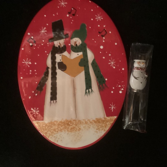 Home Essentials Red Oval Platter with Snowman Spreader - Picture 3 of 3